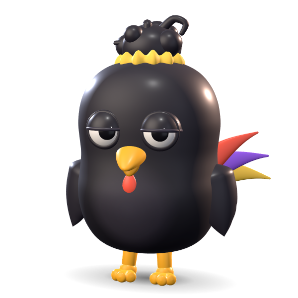Rico, the black rooster who runs your mornings, in his messy bun, giving you a flat stare.